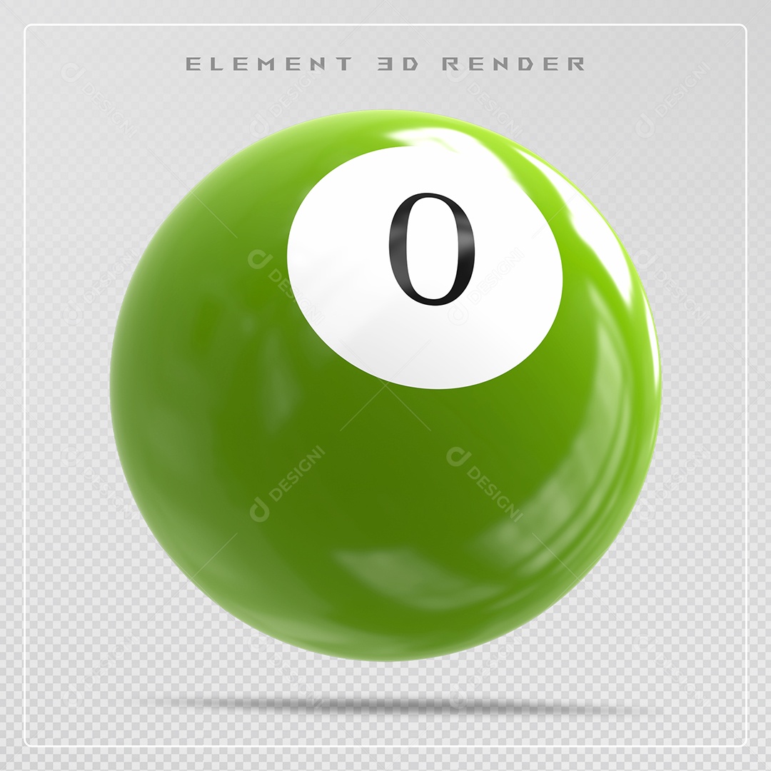 Bola de Bilhar Número 0 Verde Elemento 3D para Composição PSD