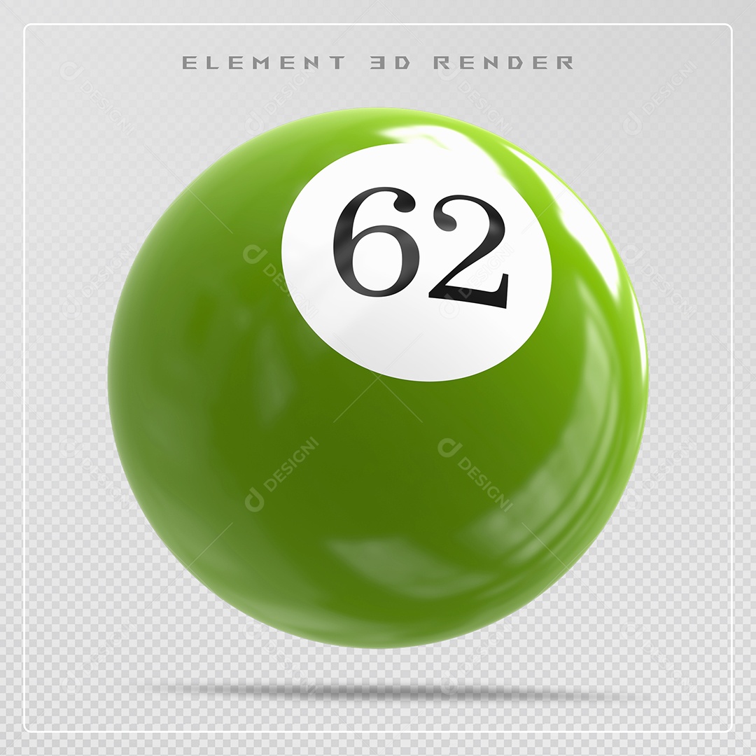 Bola de Bilhar Número 62 Verde Elemento 3D para Composição PSD