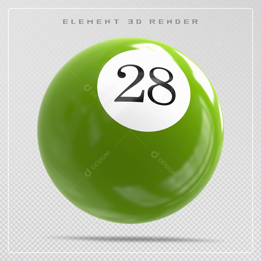 Bola de Bilhar Número 28 Verde Elemento 3D para Composição PSD
