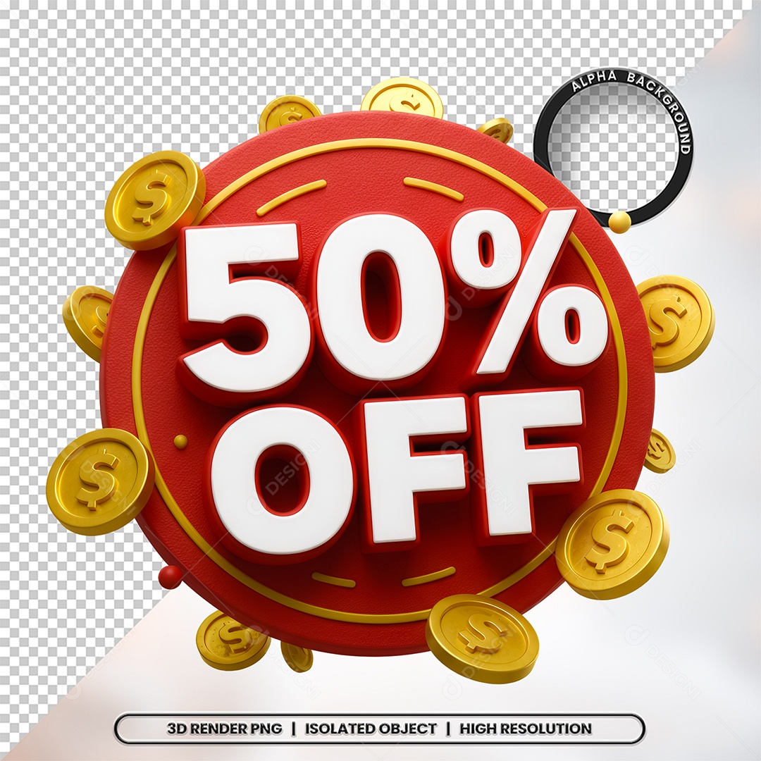 Elemento 3D 50% Off Para Composição PSD