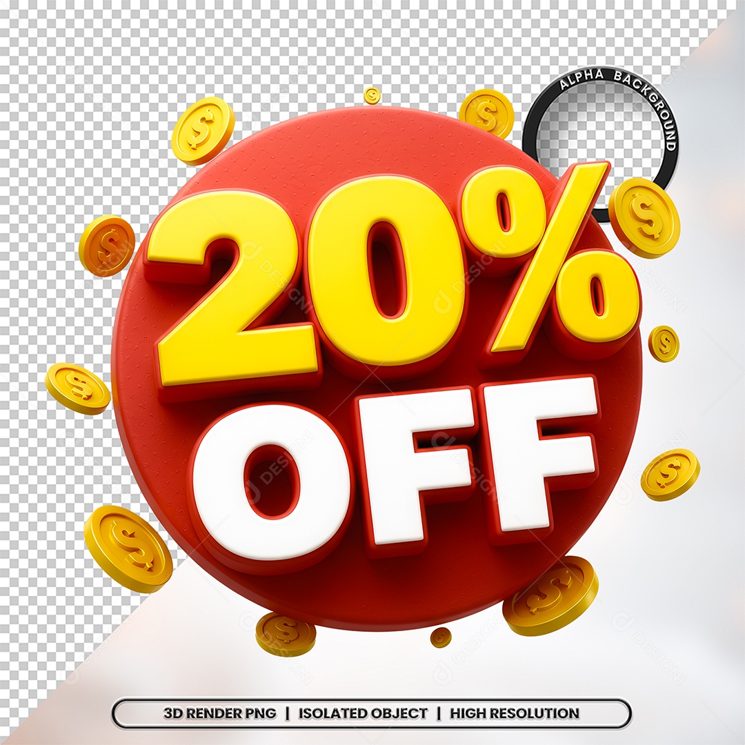 Elemento 3D 20% Off Para Composição PSD