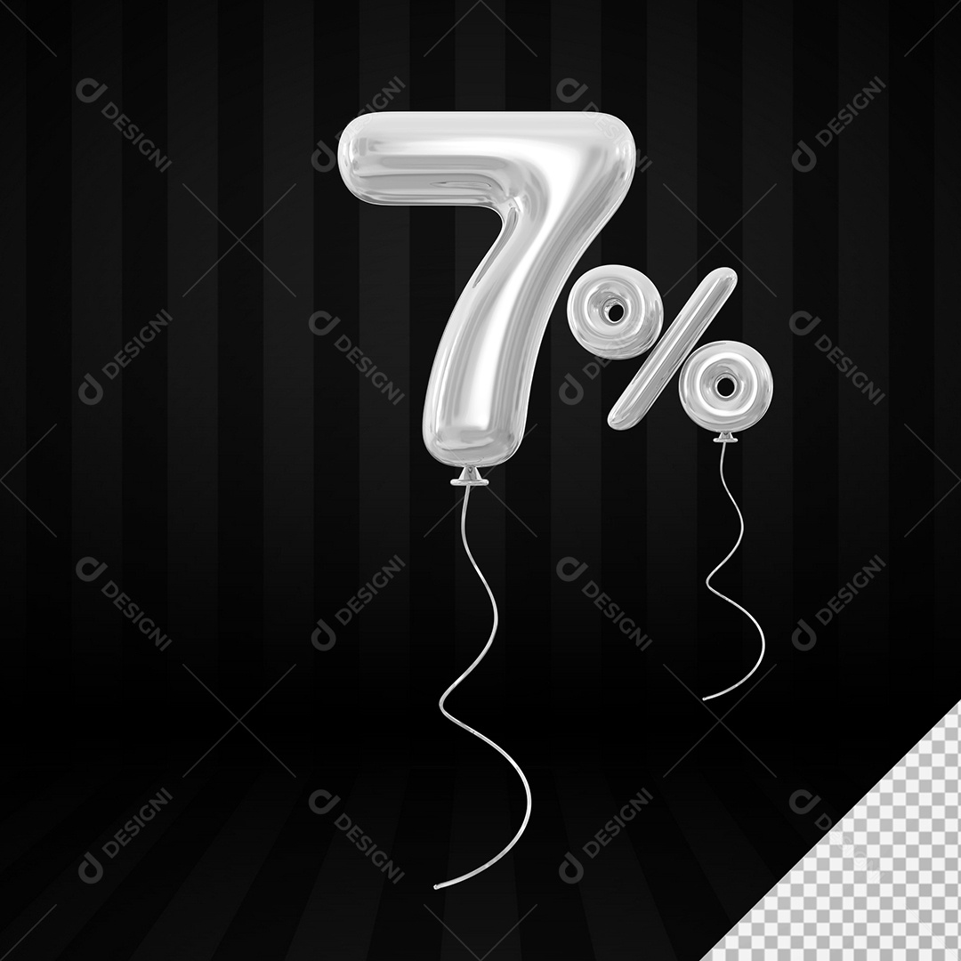 Elemento 3D Balão Prata de Número 7% para Composição PSD