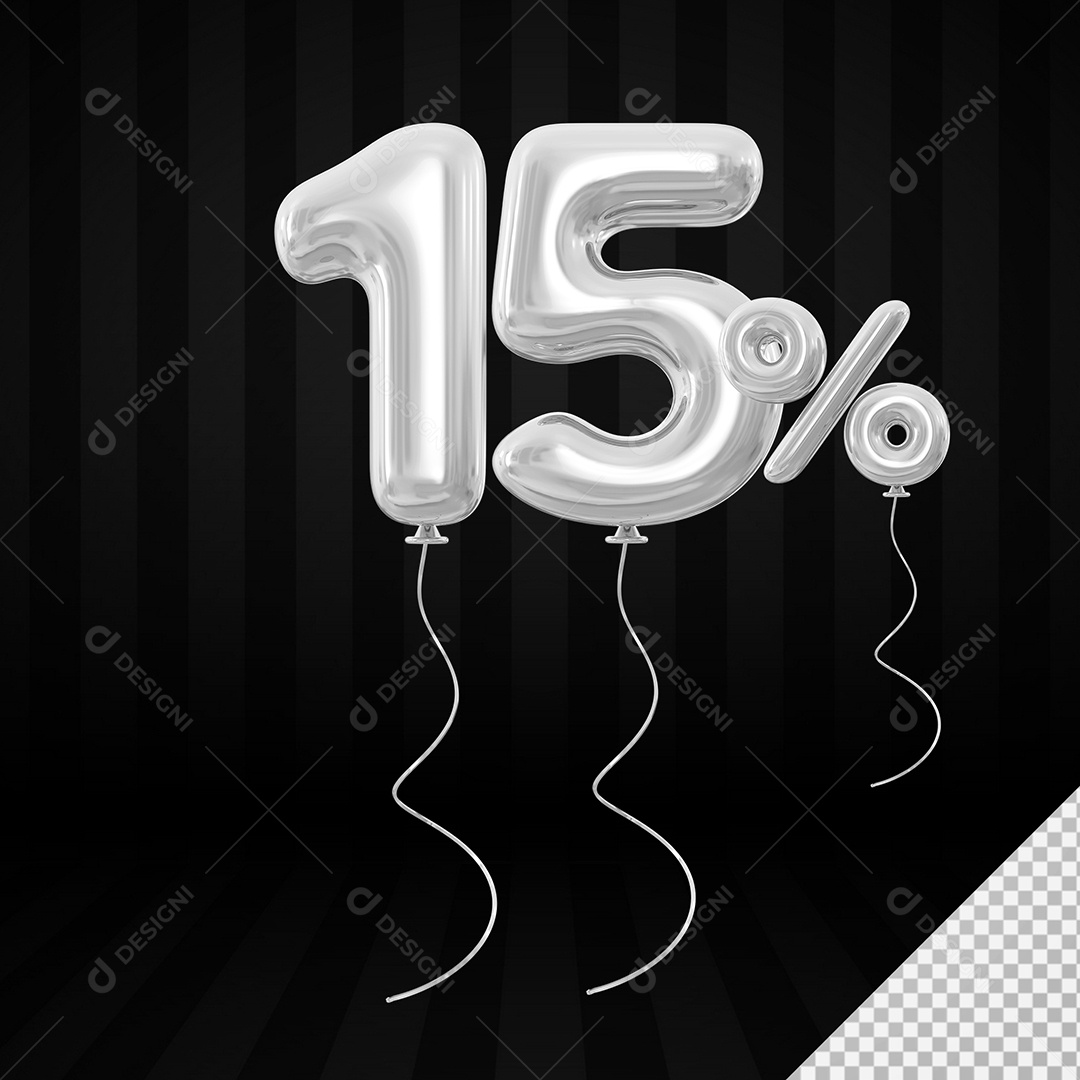Elemento 3D Balão Prata de Número 15% para Composição PSD