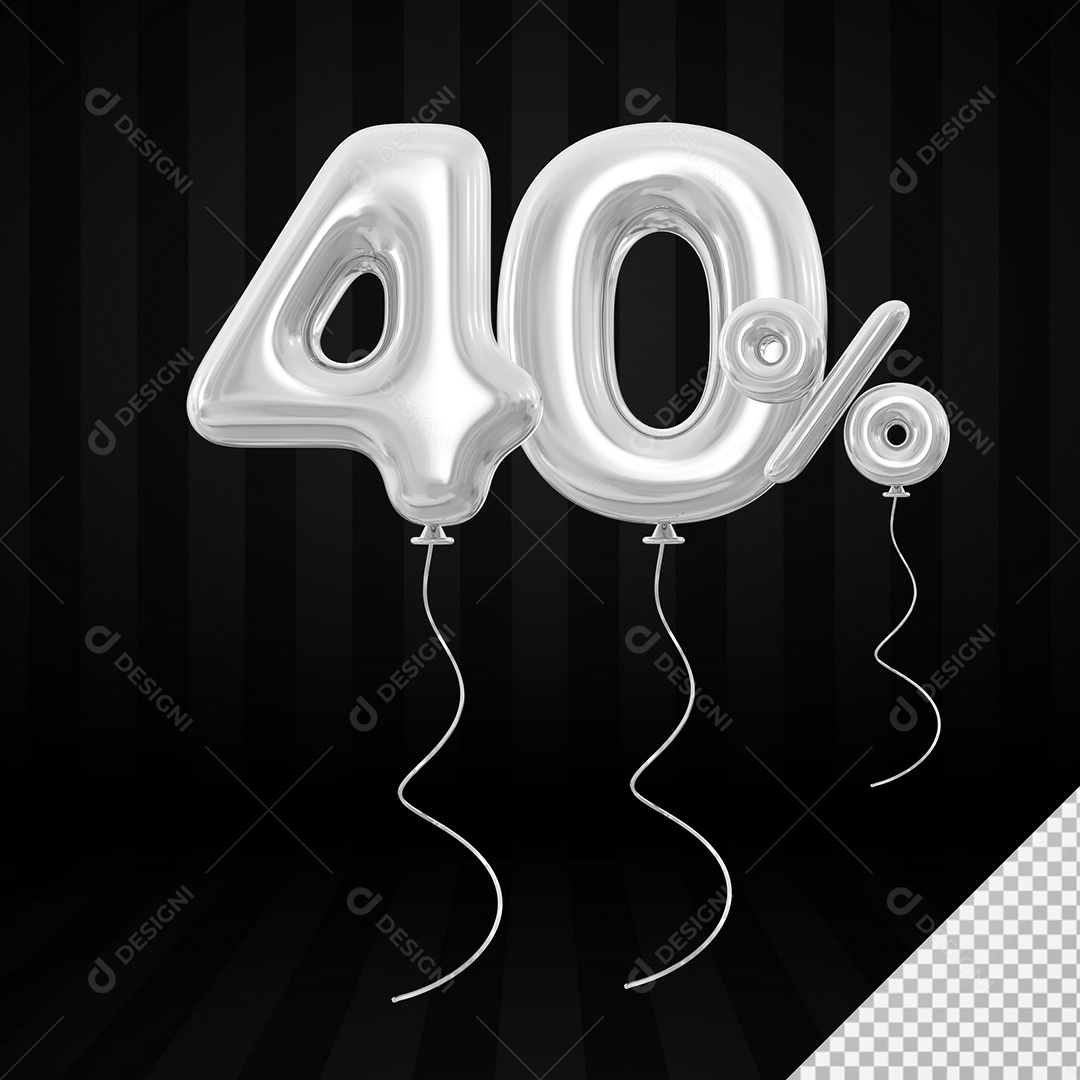 Elemento 3D Balão Prata de Número 40% para Composição PSD