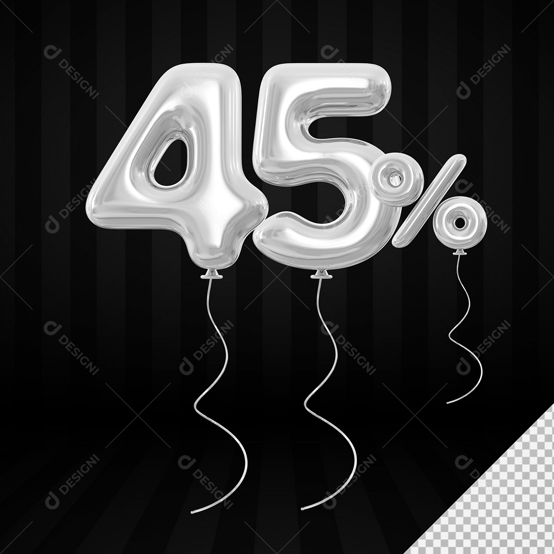 Elemento 3D Balão Prata de Número 45% para Composição PSD