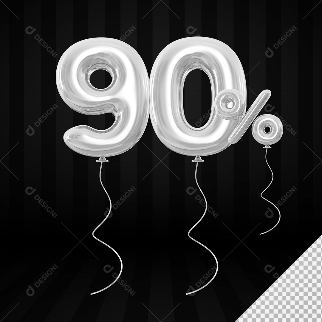Elemento 3D Balão Prata de Número 90% para Composição PSD