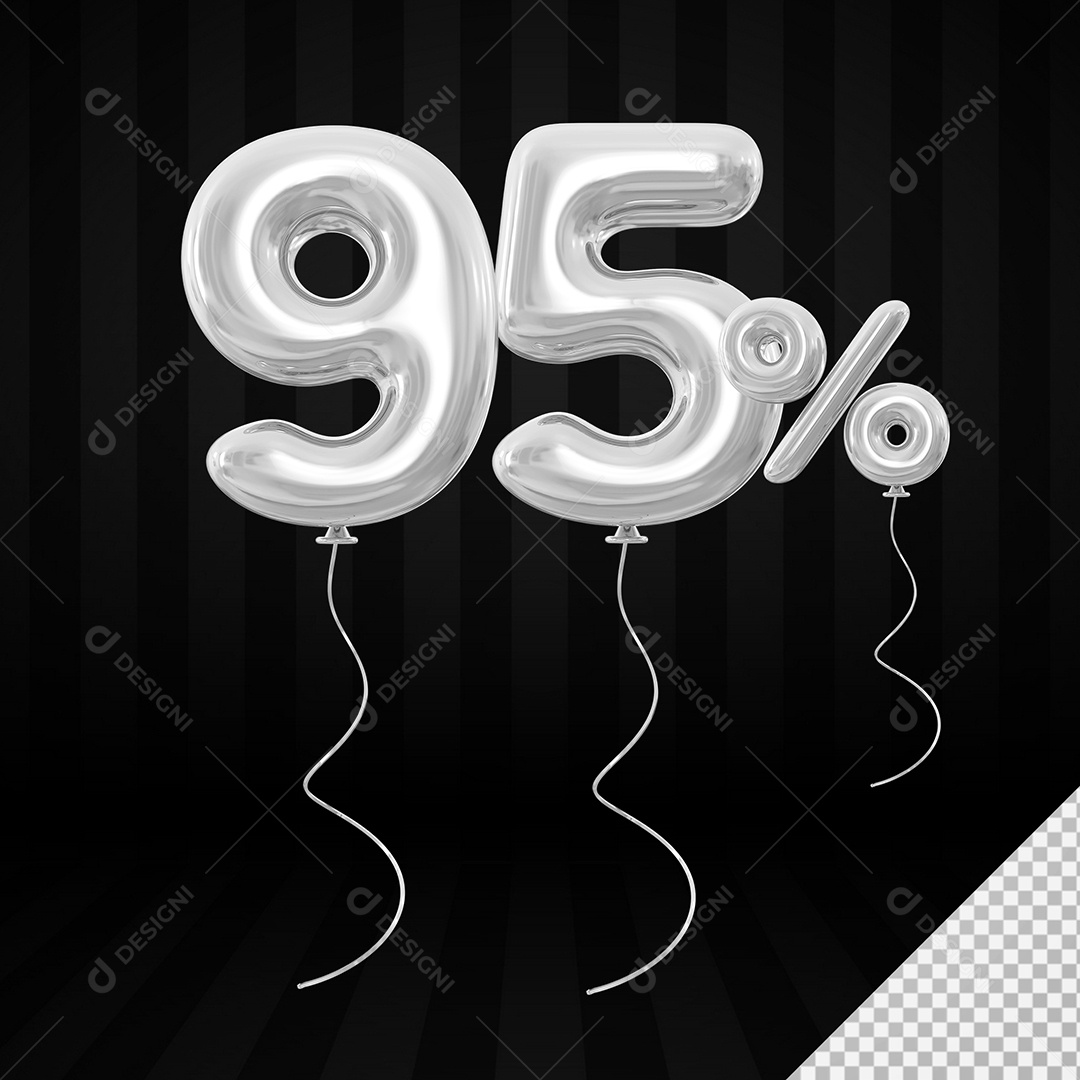Elemento 3D Balão Prata de Número 95% para Composição PSD