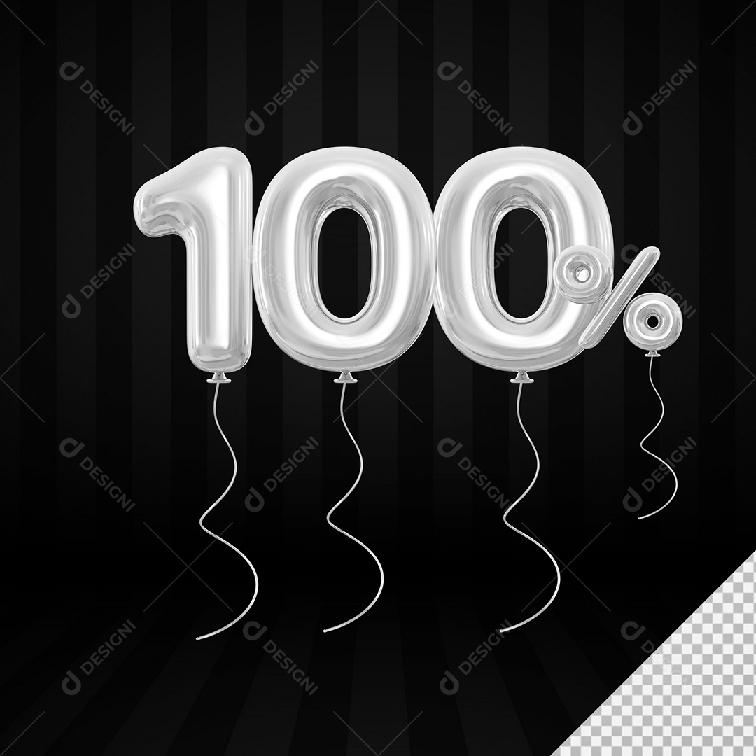 Elemento 3D Balão Prata de Número 100% para Composição PSD