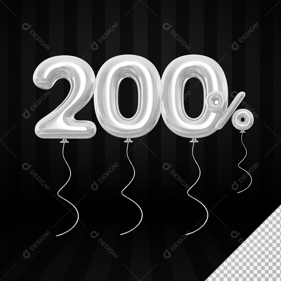 Elemento 3D Balão Prata de Número 200% para Composição PSD