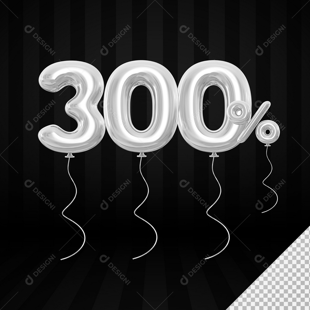 Elemento 3D Balão Prata de Número 300% para Composição PSD