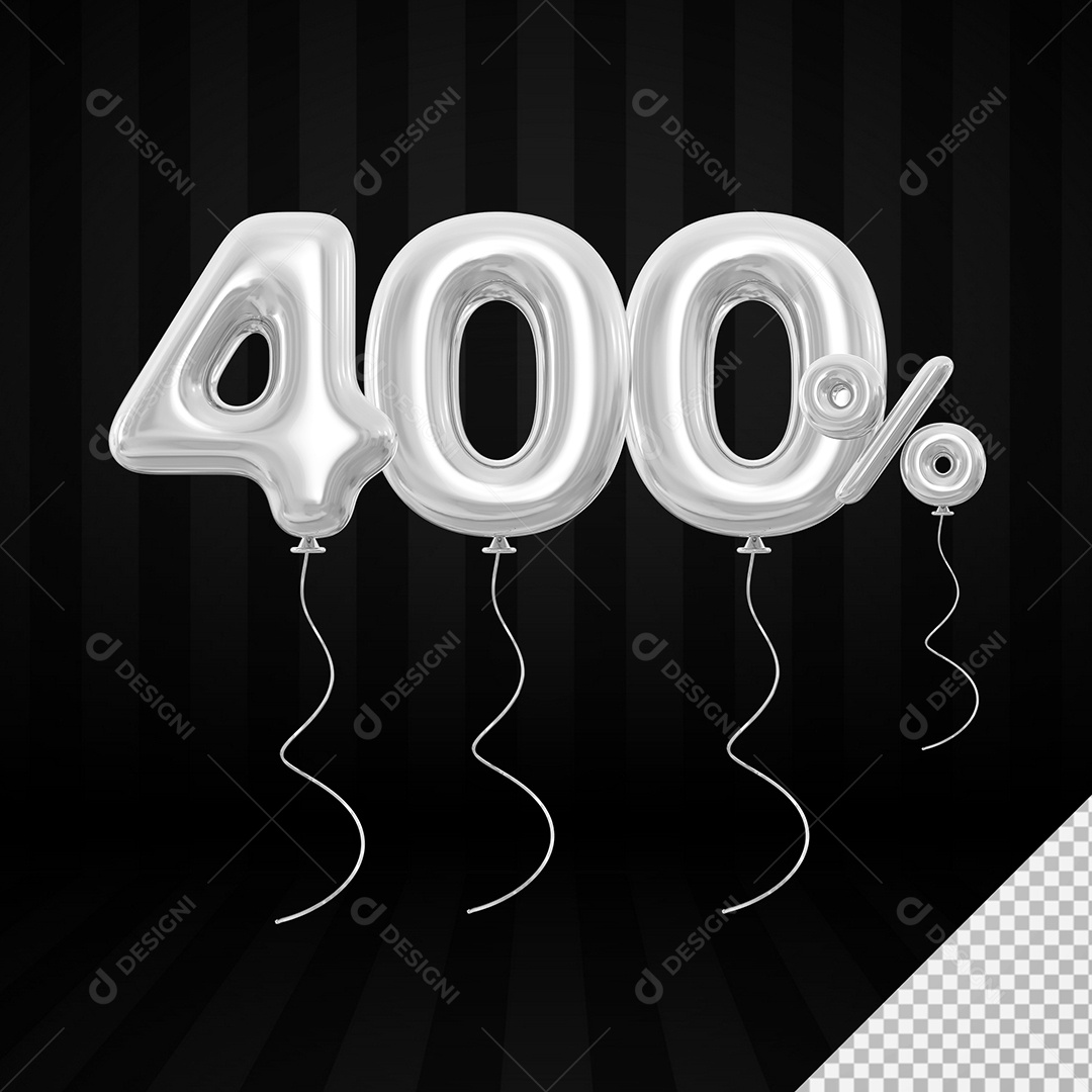 Elemento 3D Balão Prata de Número 400% para Composição PSD