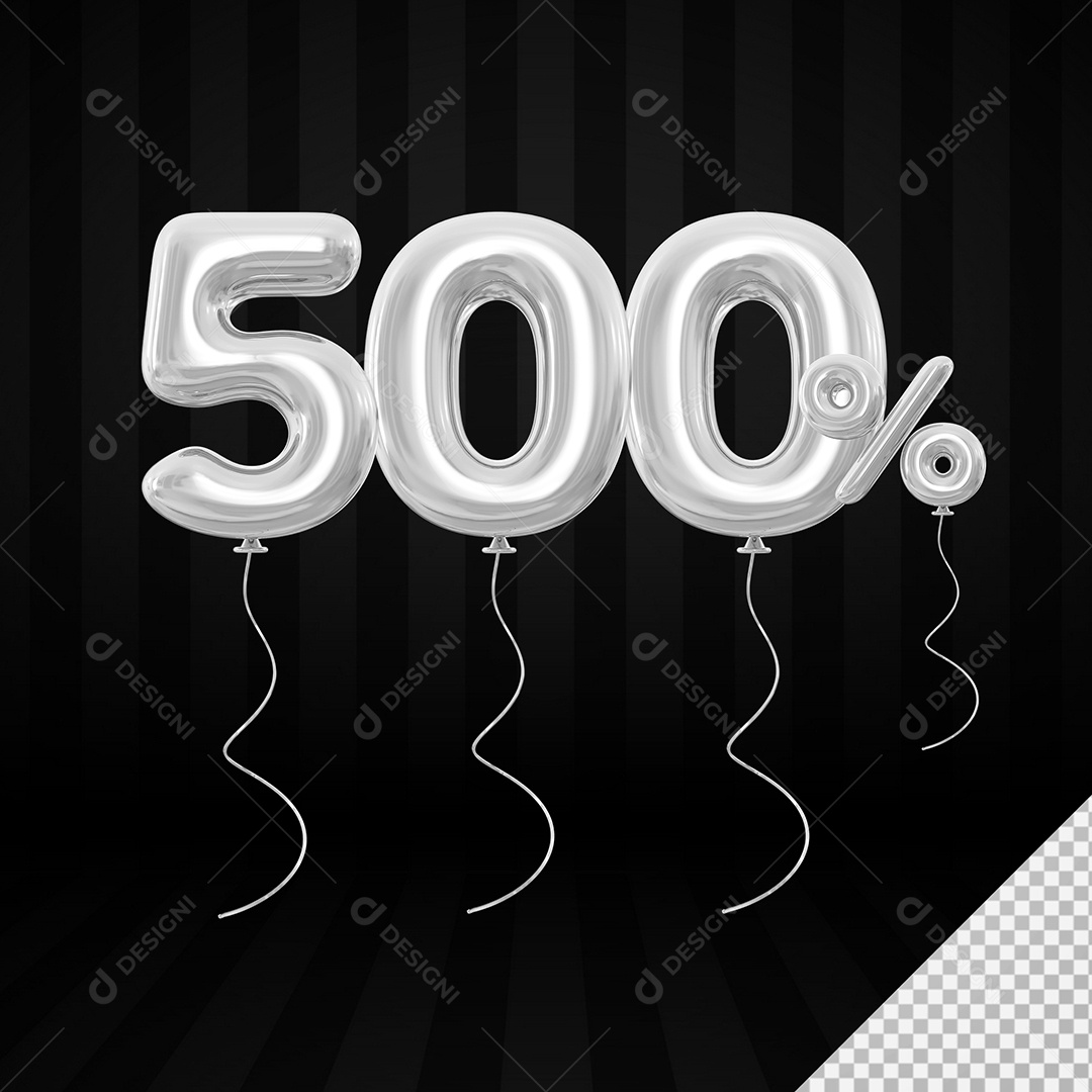 Elemento 3D Balão Prata de Número 500% para Composição PSD
