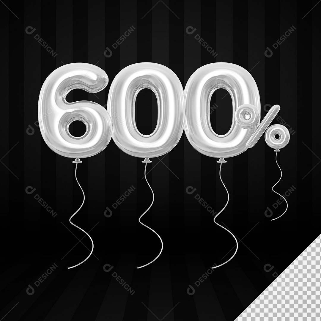 Elemento 3D Balão Prata de Número 600% para Composição PSD