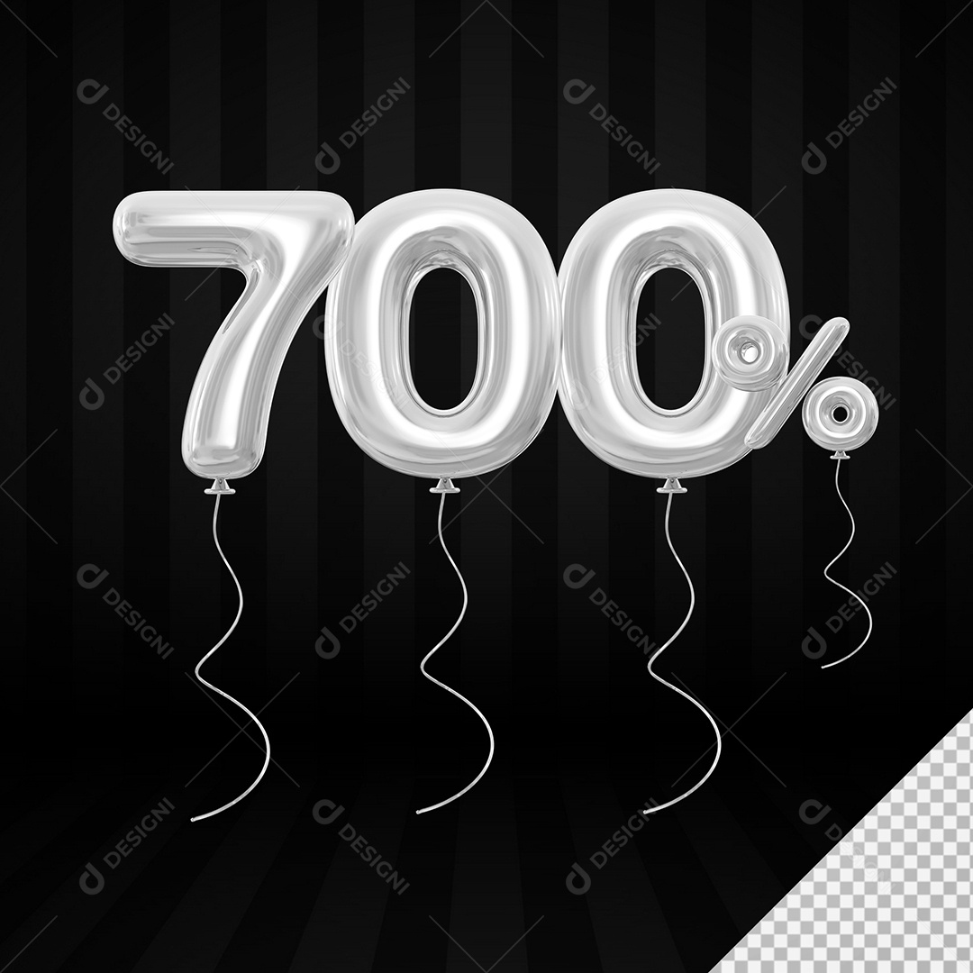 Elemento 3D Balão Prata de Número 700% para Composição PSD