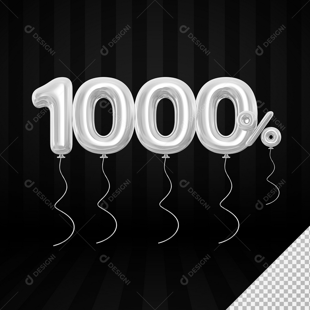 Elemento 3D Balão Prata de Número 1000% para Composição PSD
