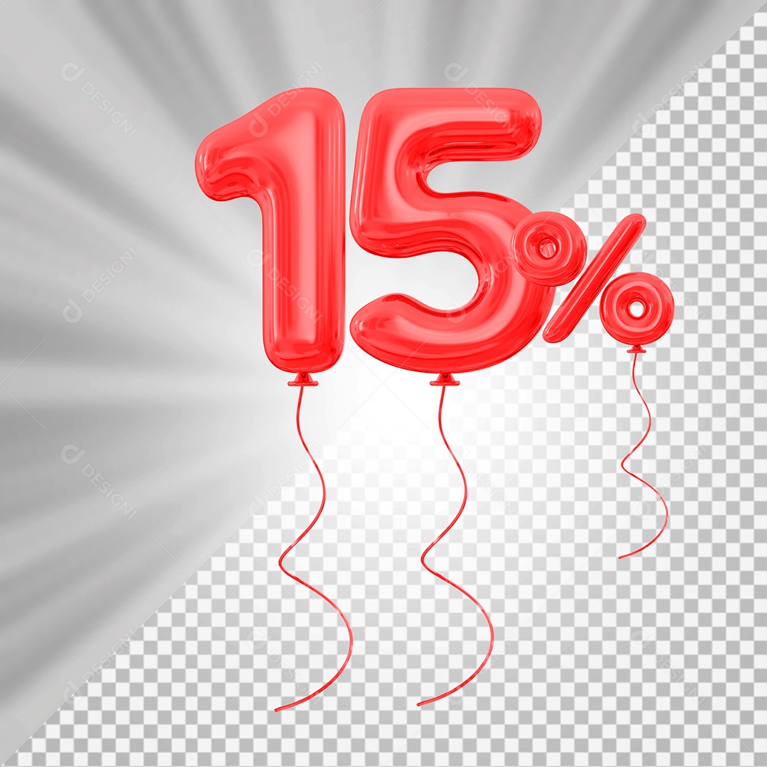 Elemento 3D Balão Vermelho de Número 15% para Composição PSD