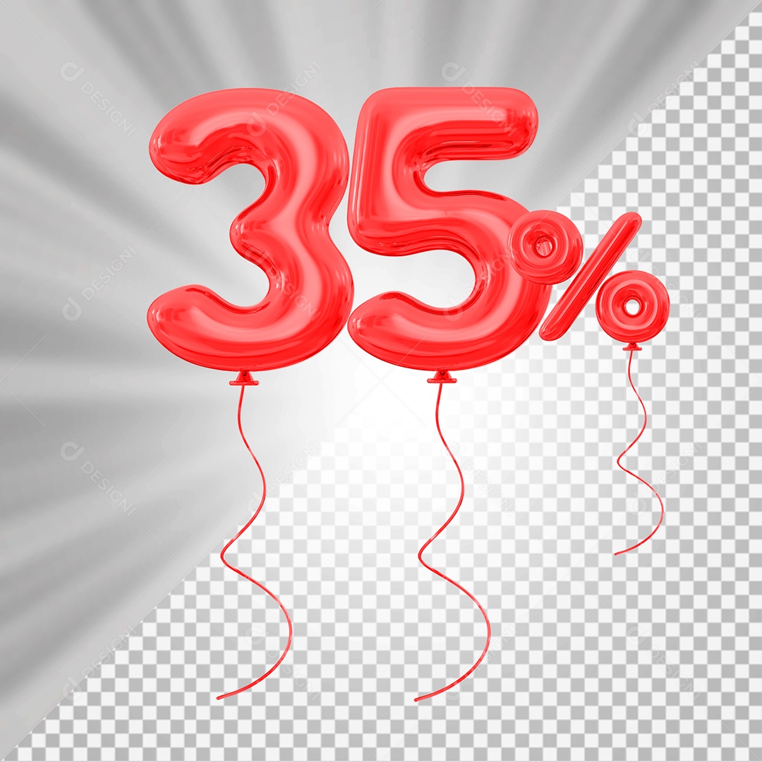 Elemento 3D Balão Vermelho de Número 35% para Composição PSD