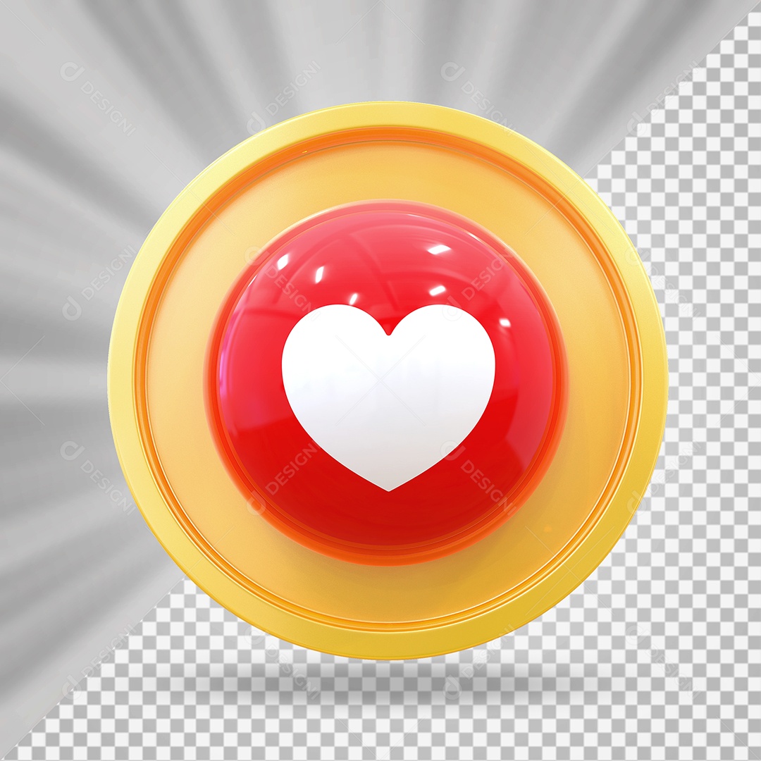 Elemento 3D Botão de Emoji Coração Para Composição PSD