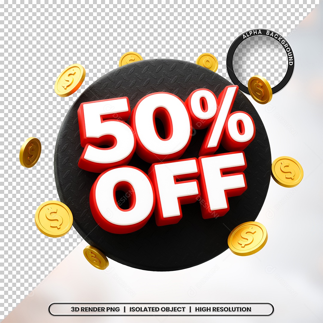 Elemento 3D 50% Off Para Composição PSD