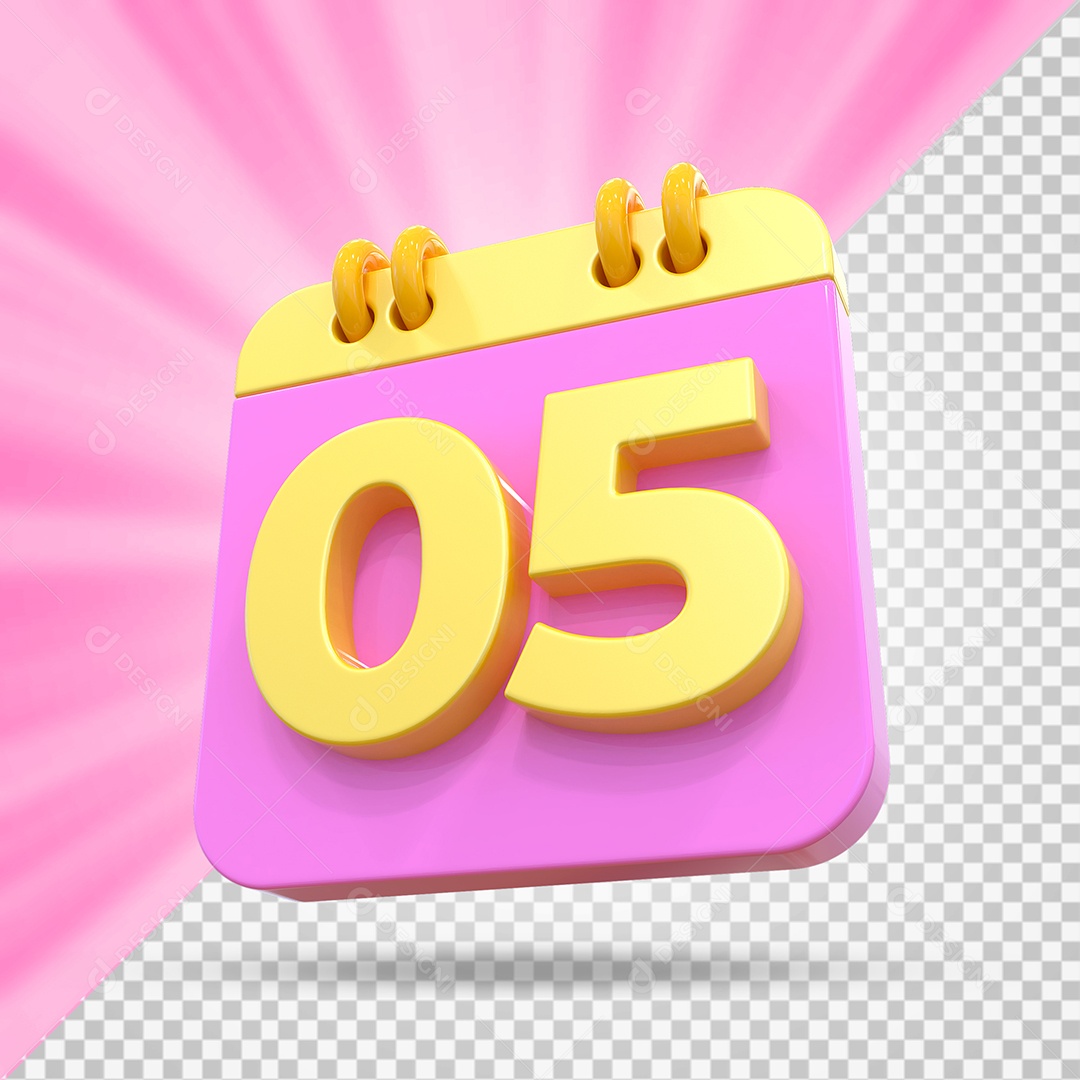 Elemento 3D Calendário Dia 05 Rosa e Amarelo Para Composição PSD
