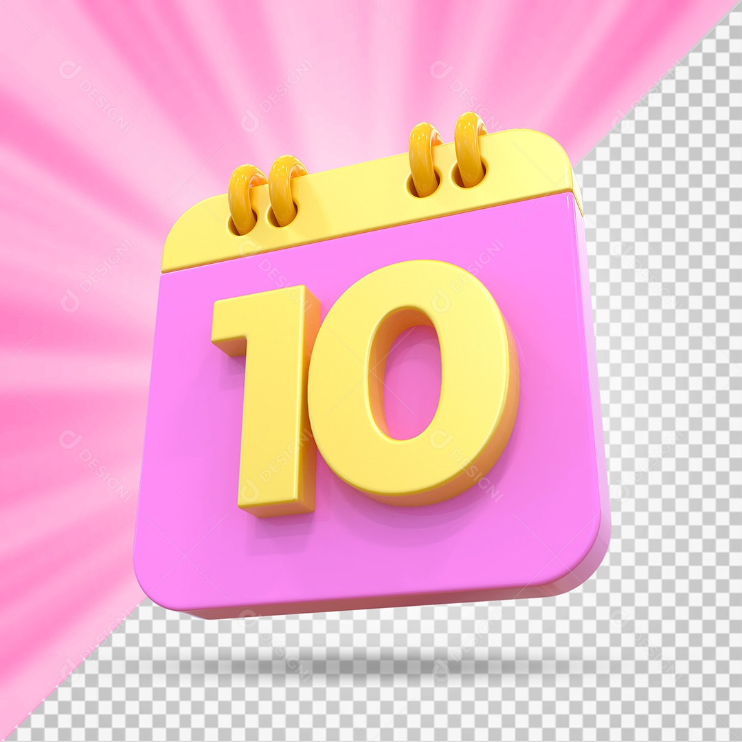 Elemento 3D Calendário Dia 10 Rosa e Amarelo Para Composição PSD