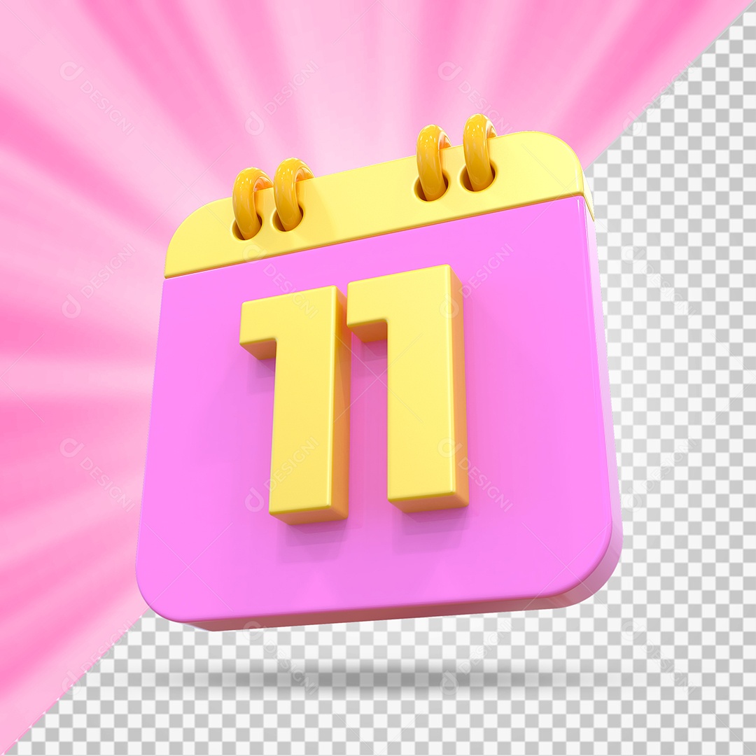 Elemento 3D Calendário Dia 11 Rosa e Amarelo Para Composição PSD