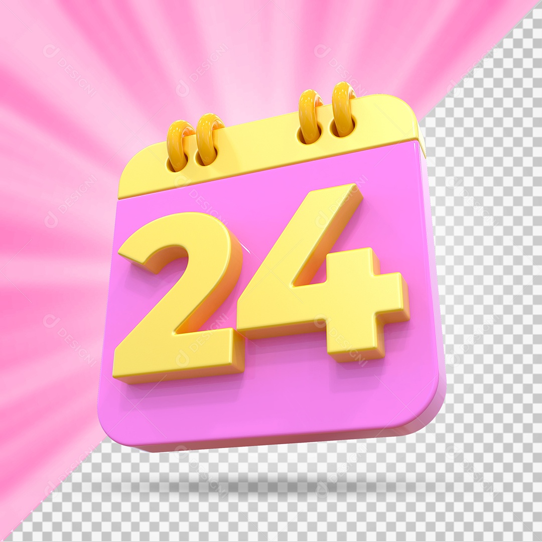 Elemento 3D Calendário Dia 24 Rosa e Amarelo Para Composição PSD