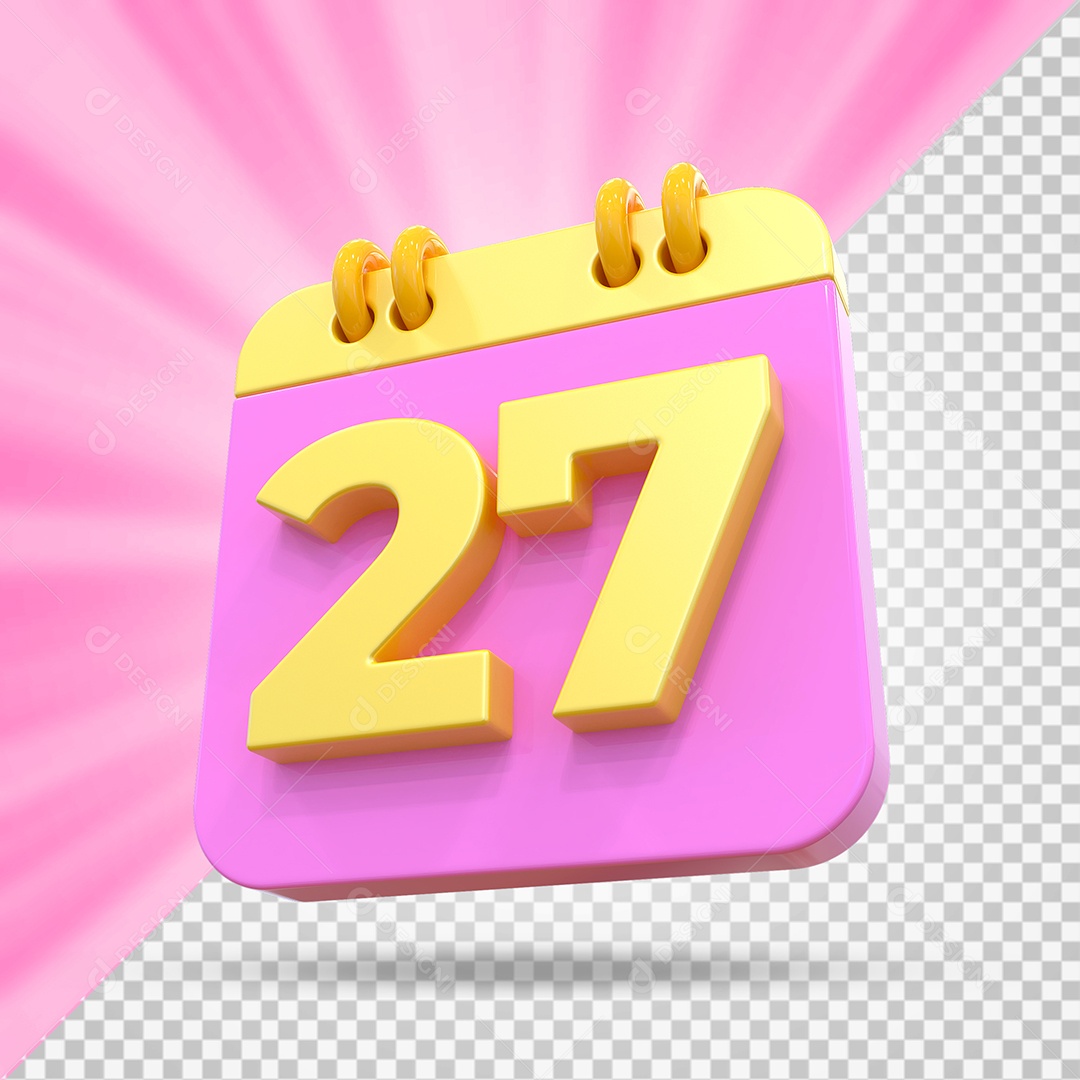 Elemento 3D Calendário Dia 27 Rosa e Amarelo Para Composição PSD