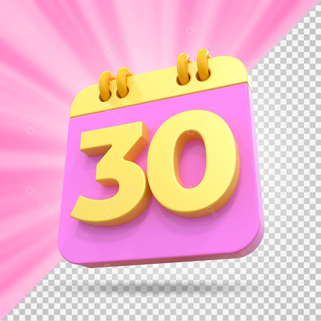 Elemento 3D Calendário Dia 30 Rosa e Amarelo Para Composição PSD