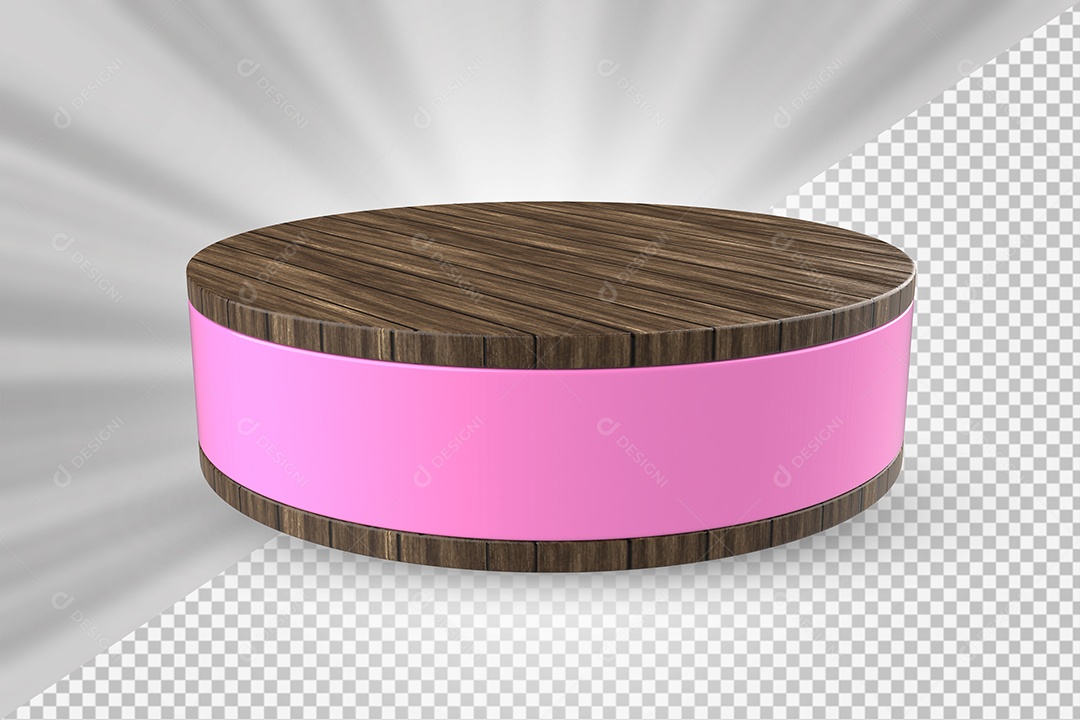Elemento 3D Podium de Madeira com Faixa Rosa Para Composição PSD