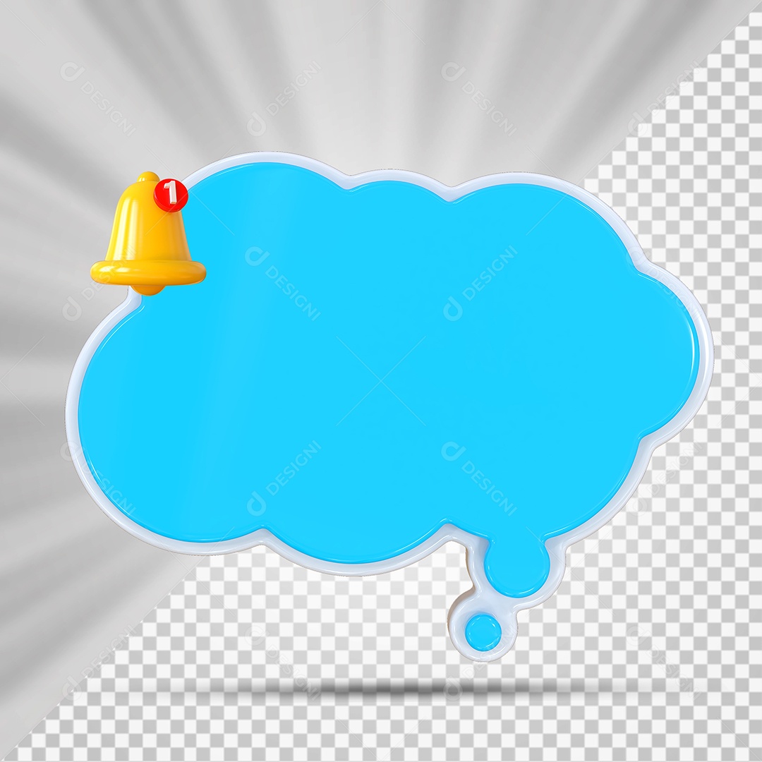 Elemento 3D Balão De Mensagem Azul Claro Nuvem para Composição PSD