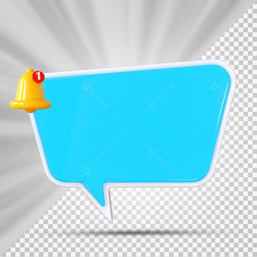 Elemento 3D Balão De Mensagem Azul Claro Retângular com Cantos Arredondados para Composição PSD