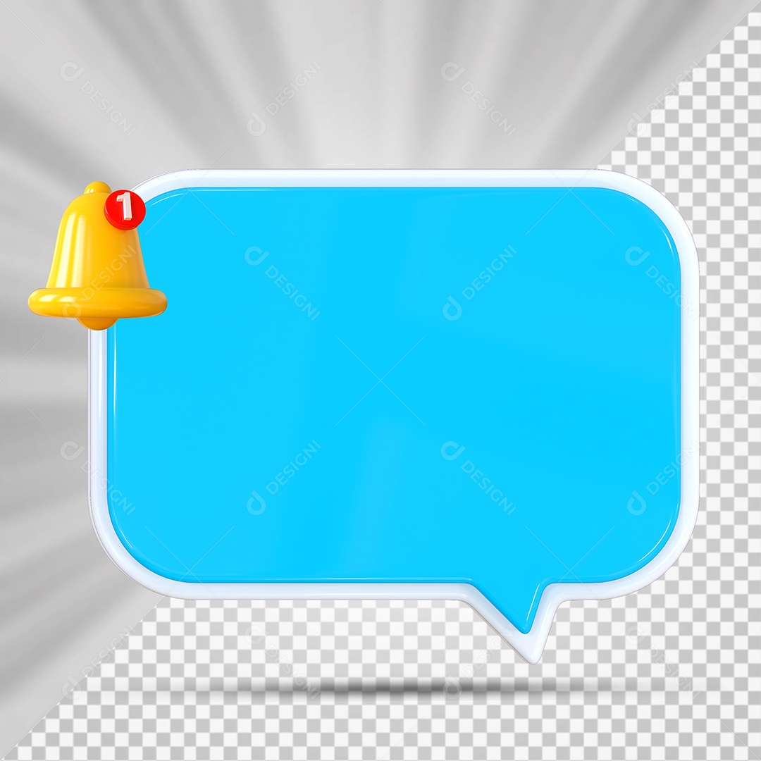 Elemento 3D Balão De Mensagem Azul Claro Retângular para Composição PSD