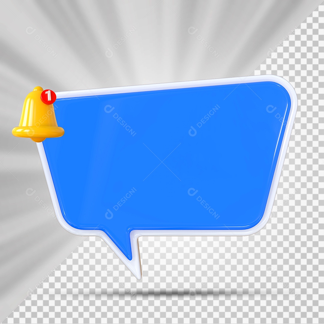 Elemento 3D Balão De Mensagem Azul Retângular com Cantos Arredondados para Composição PSD