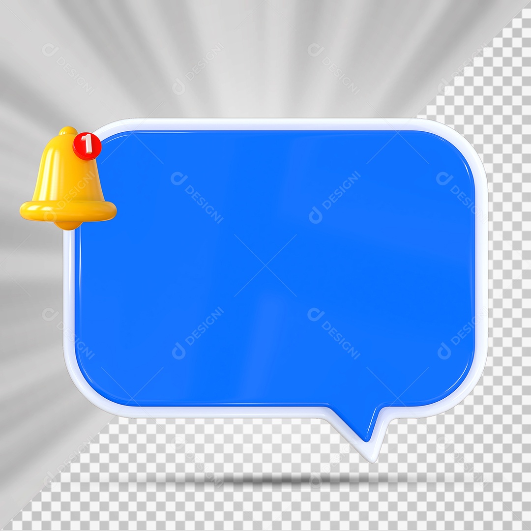 Elemento 3D Balão De Mensagem Azul Retângular para Composição PSD