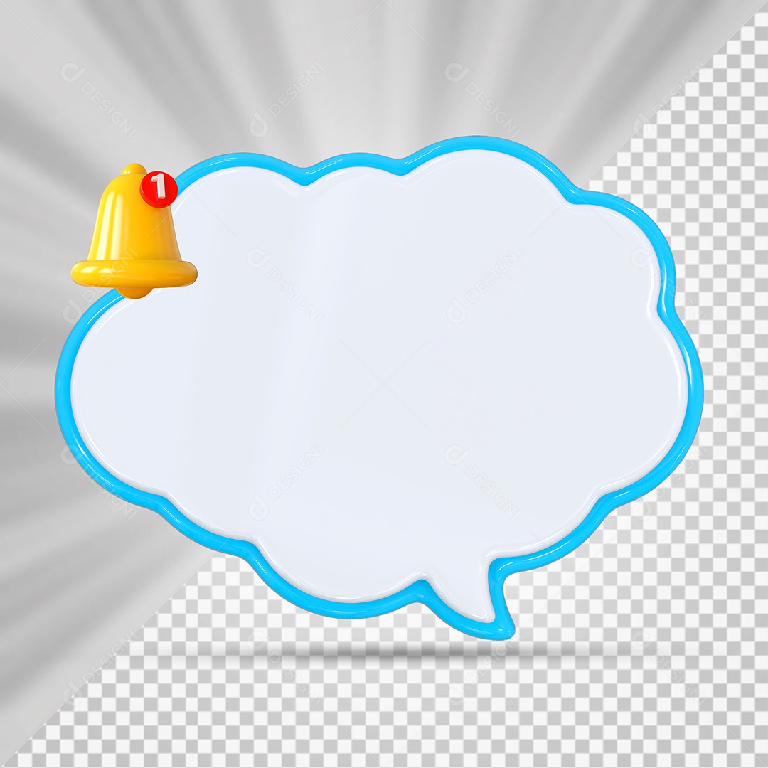 Elemento 3D Balão De Mensagem Com Bordas Azul Claro Nuvem para Composição PSD