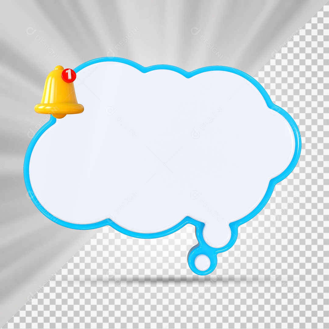 Elemento 3D Balão De Mensagem Com Bordas Azul Claro Nuvem para Composição PSD