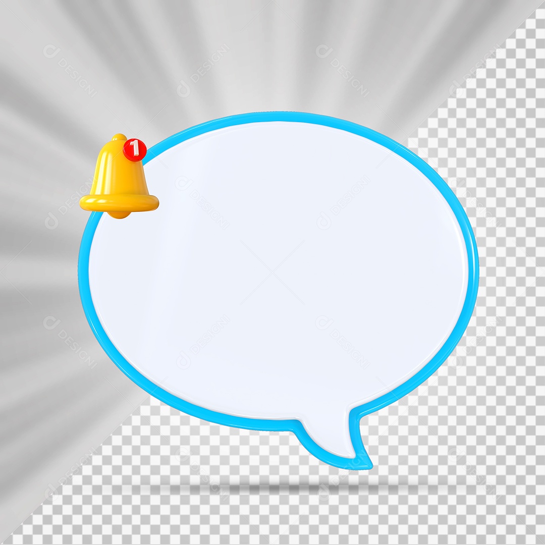 Elemento 3D Balão De Mensagem Com Bordas Azul Claro Redondo para Composição PSD
