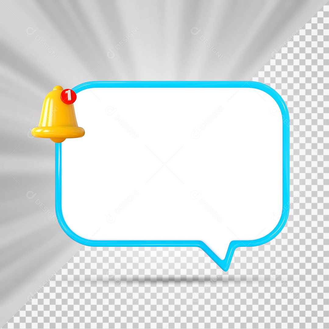Elemento 3D Balão De Mensagem Com Bordas Azul Claro Rentâgular para Composição PSD