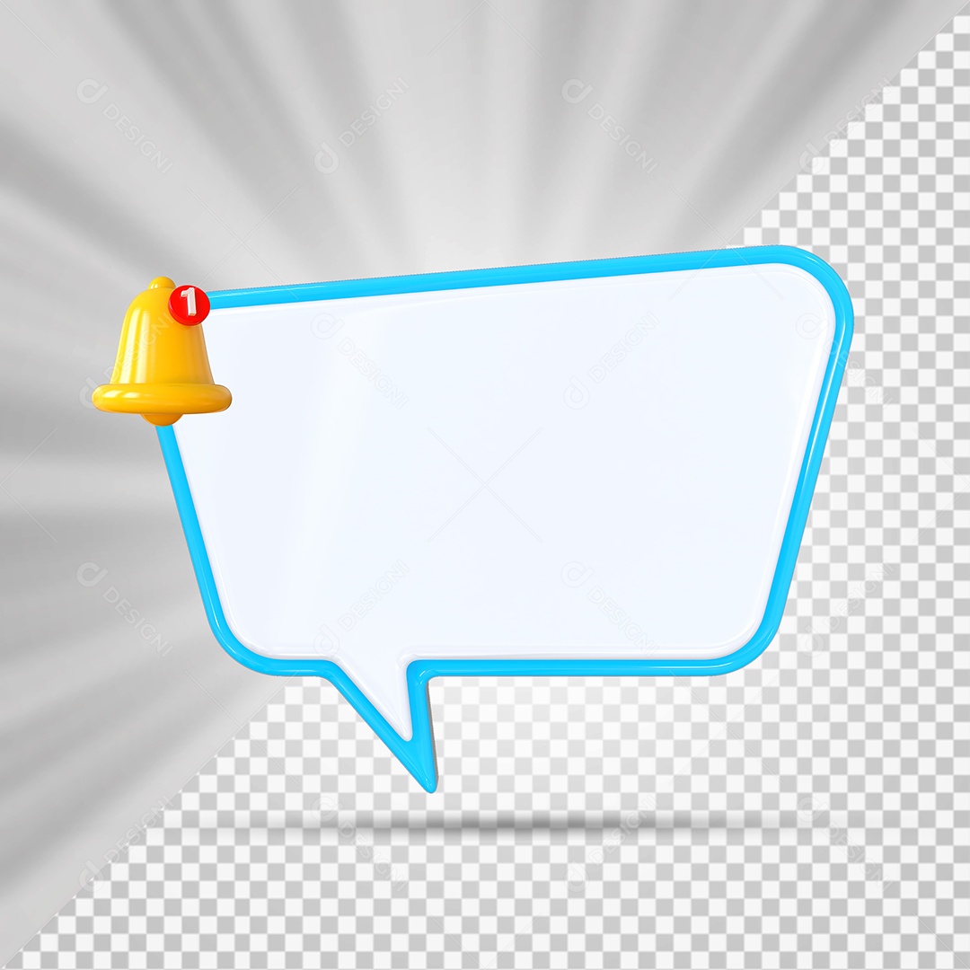 Elemento 3D Balão De Mensagem Com Bordas Azul Claro Retângular com Cantos Arredondados para Composição PSD