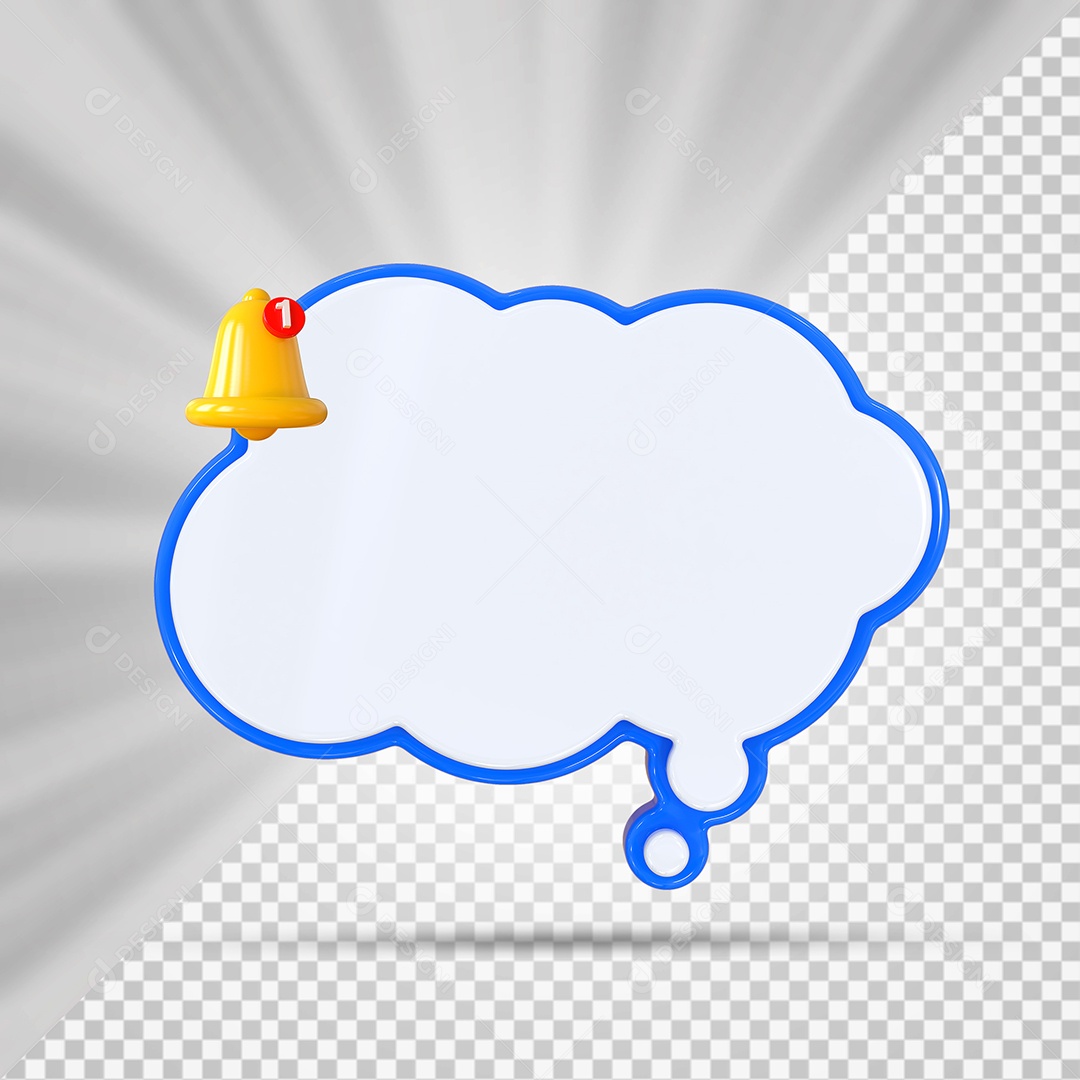 Elemento 3D Balão De Mensagem Com Bordas Azul Nuvem para Composição PSD