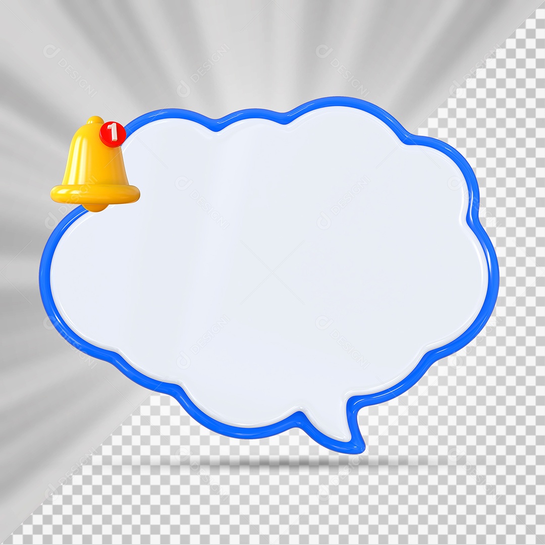 Elemento 3D Balão De Mensagem Com Bordas Azul Nuvem para Composição PSD