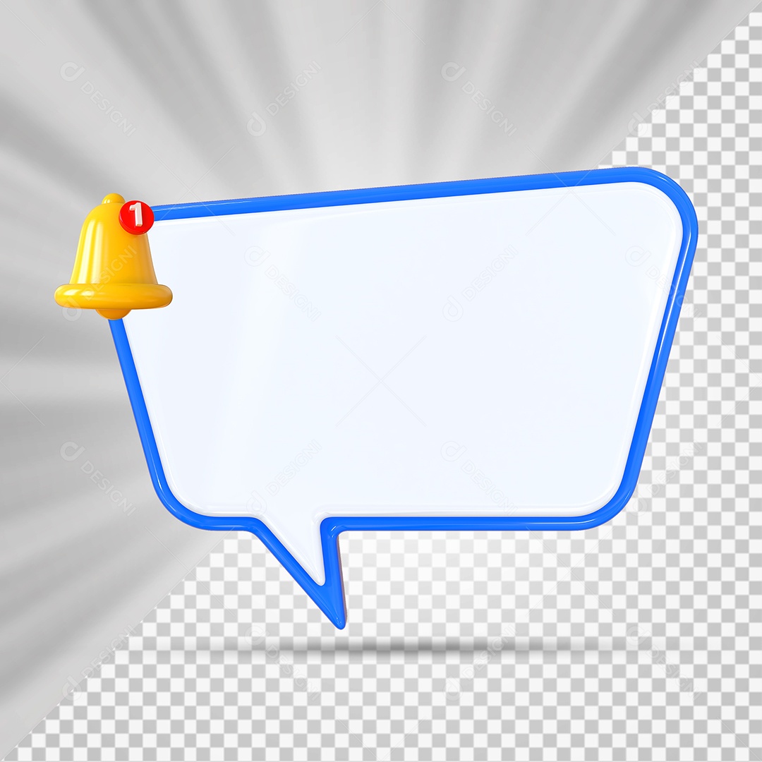 Elemento 3D Balão De Mensagem Com Bordas Azul Retângular com Cantos Arredondados para Composição PSD
