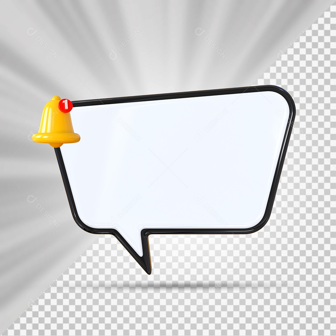 Elemento 3D Balão De Mensagem Com Bordas Azul Retângular com Cantos Arredondados para Composição PSD