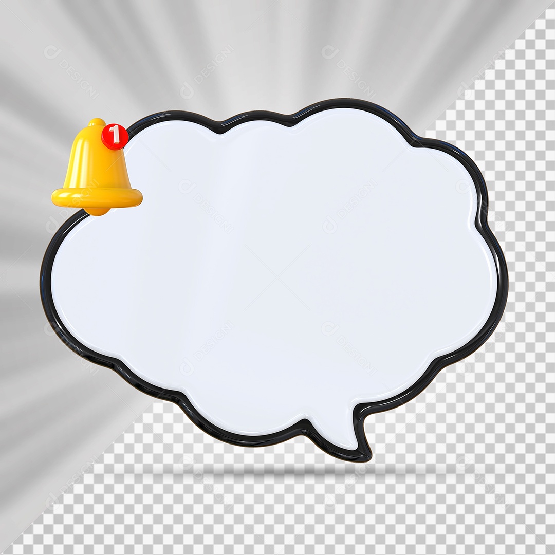 Elemento 3D Balão De Mensagem Com Bordas Preto Nuvem para Composição PSD
