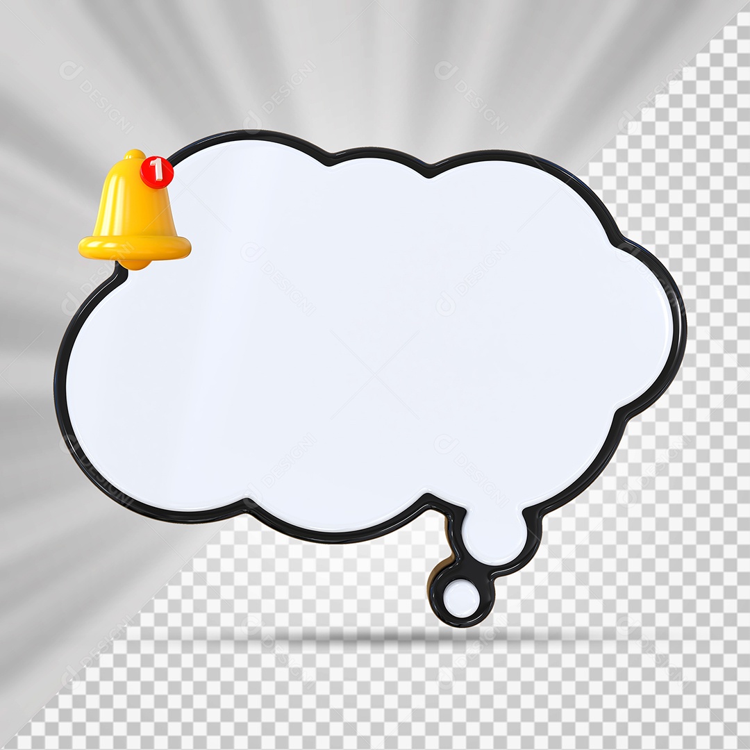 Elemento 3D Balão De Mensagem Com Bordas Preto Nuvem para Composição PSD