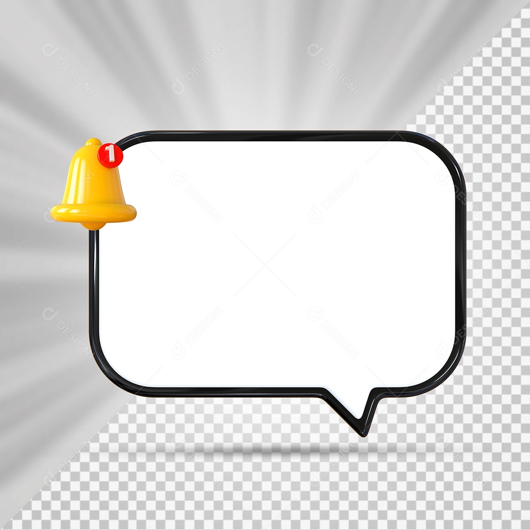 Elemento 3D Balão De Mensagem Com Bordas Preto Rentâgular para Composição PSD