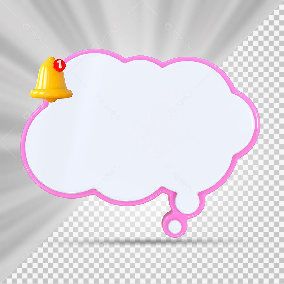 Elemento 3D Balão De Mensagem Com Bordas Rosa Nuvem para Composição PSD