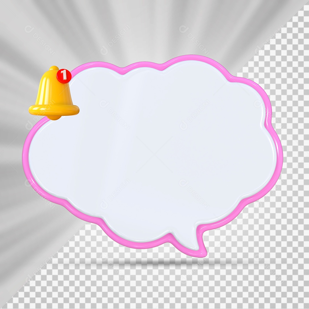 Elemento 3D Balão De Mensagem Com Bordas Rosa Nuvem para Composição PSD