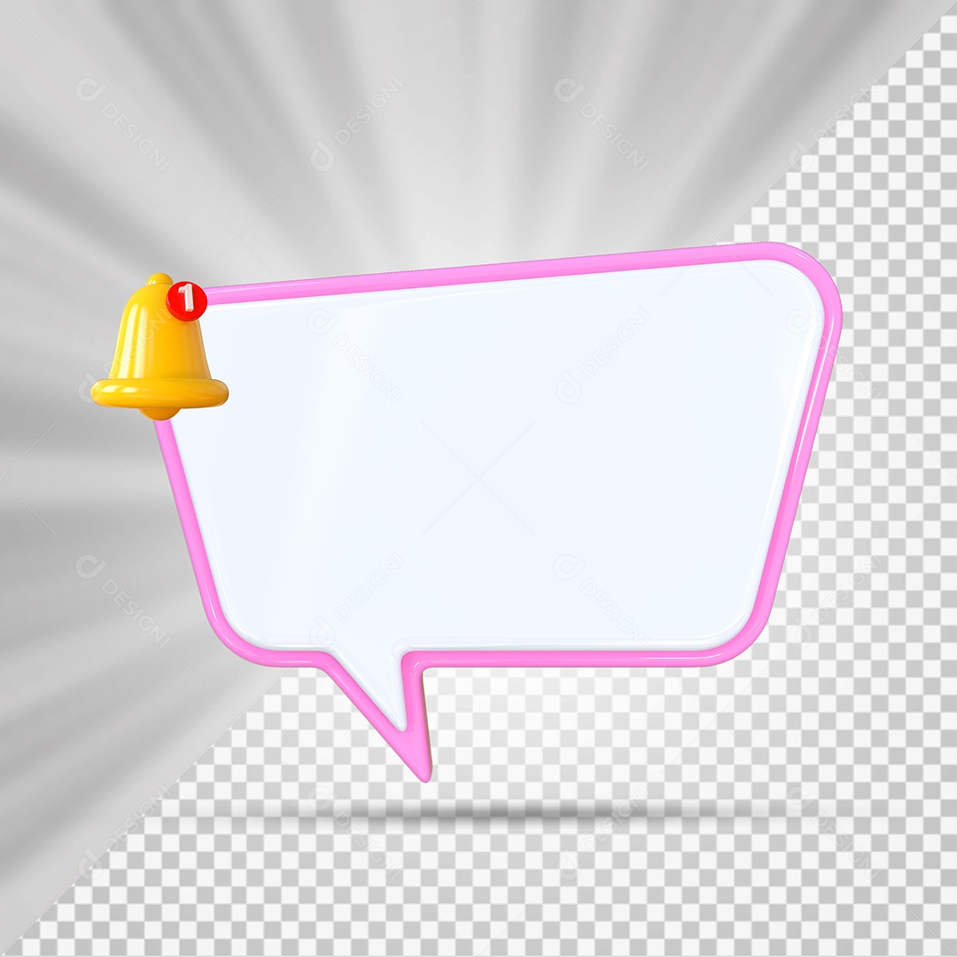 Elemento 3D Balão De Mensagem Com Bordas Rosa Retângular com Cantos Arredondados para Composição PSD